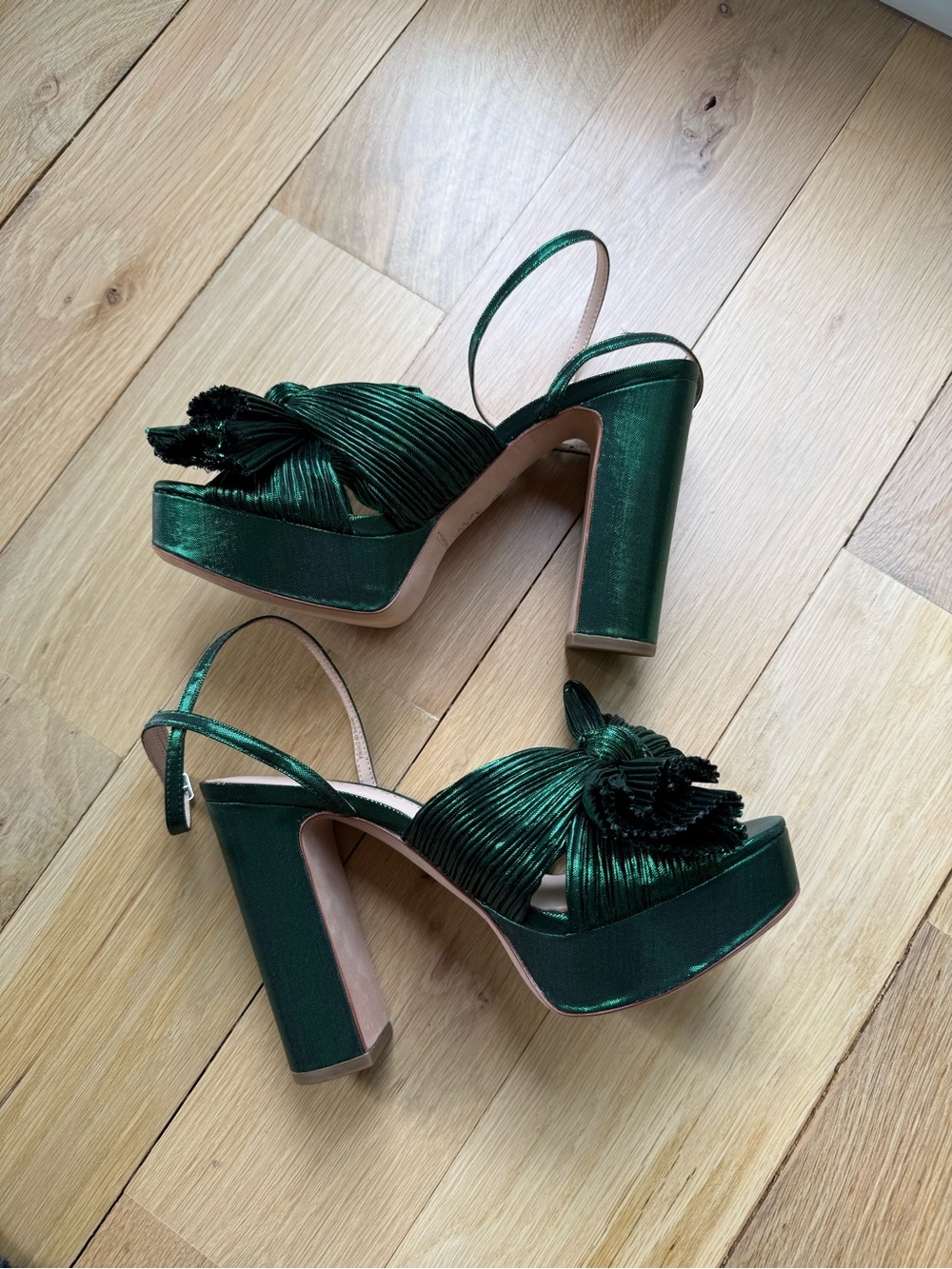 NEW Loeffler Randall Natalia Pleated Knot Platform Sandals in Emerald Green